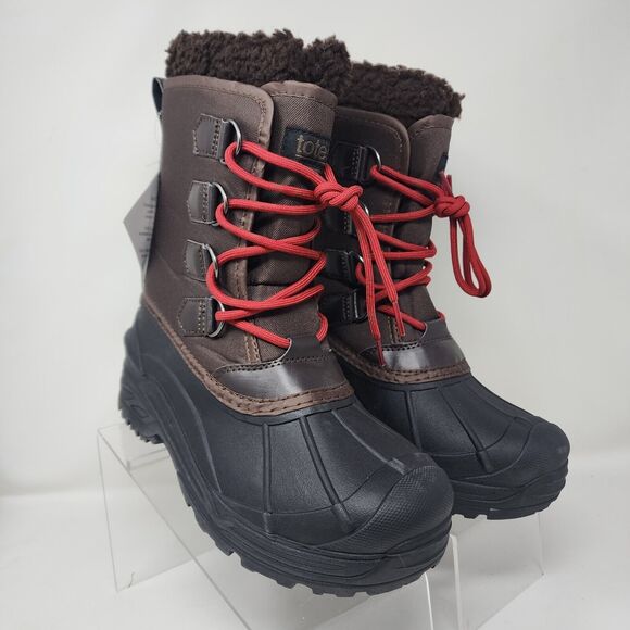 Totes Waterproof Winter Boots Mens 8 Black Brown Snow Thermolite Cozy Insulated - Picture 1 of 9